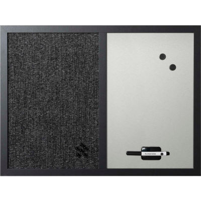 MasterVision Combo Silver Dry-Erase & Black Fabric Bulletin Board, 18" X 24", Black Frame