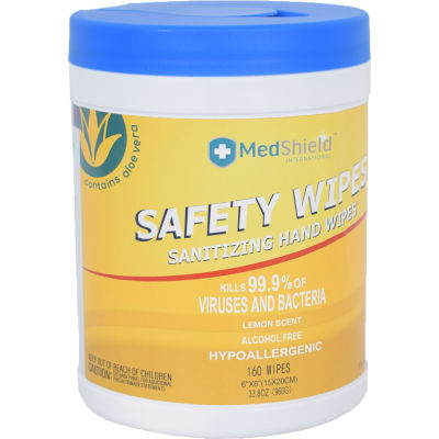 MedShield Alcohol-Free Sanitizing Wipes, Lemon Scented, 160 Wipes Per Canister - Pkg Qty 12