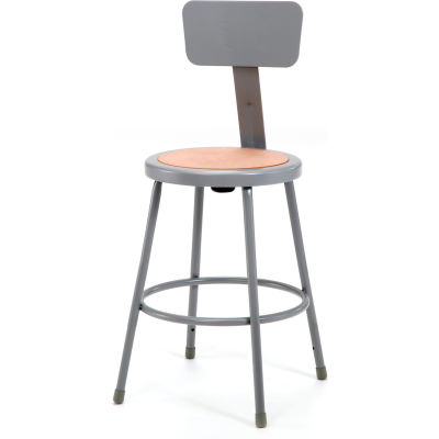 NPS Heavy Duty Stool with Backrest - Round - Hardboard - 24"H - Gray