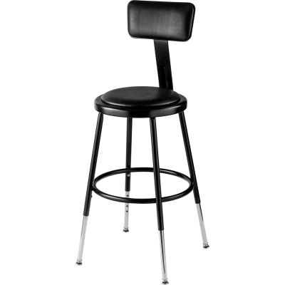 Interion® Steel Shop Stool w/Backrest & Padded Seat - Adjustable Height 19"-27" - Black - 2PK
