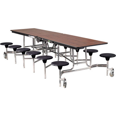 NPS® 10' Mobile Cafeteria Table with Stools - MDF - Walnut Top/Black Stools/Chrome Frame