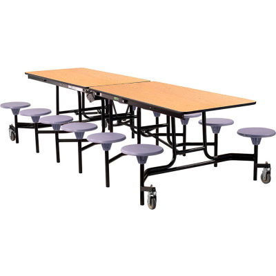 NPS® 10' Mobile Cafeteria Table with Stools - MDF - Oak Top/Gray Stools/Black Frame