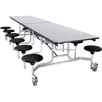 NPS® 10' Mobile Cafeteria Table with Stools - MDF - Gray Top/Black Stools/Chrome Frame