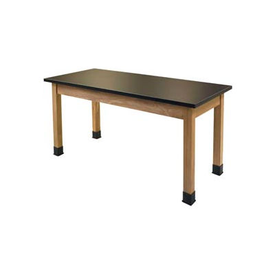 NPS Science Lab Table - Chemical Resistant Top - 72"L x 24"W x 36"H - Black w/ Oak Legs