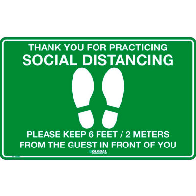 Global Industrial™ Green Social Distancing Floor Sign ,16" W x 10" H,  Vinyl Adhesive