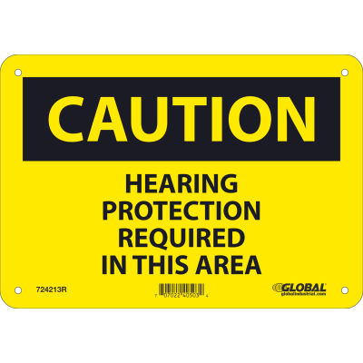 Global Industrial™ Caution Hearing Protection Required, 7x10, Rigid Plastic