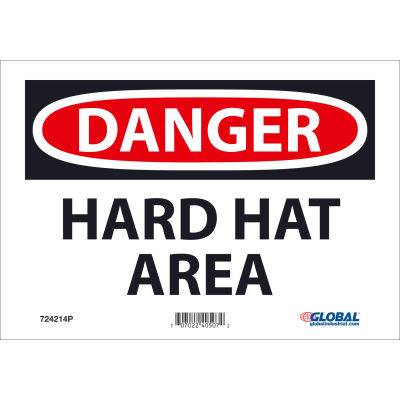 Global Industrial™ Danger Hard Hat Area, 7x10, Pressure Sensitive Vinyl