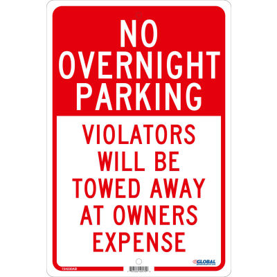 Global Industrial™ No Overnight Parking Violators Will Be Towed, 18x12, .063 Aluminum