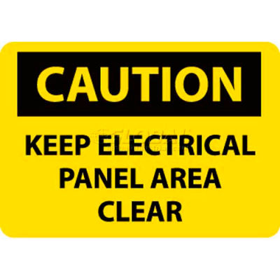 NMC C167P OSHA Sign, Caution Keep Electrical Panel Area Clear, 10" X 7", Yellow/Black