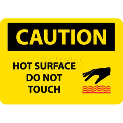 NMC C525AB OSHA Sign, Caution Hot Surface Do Not Touch, 10" X 14", Yellow/Black