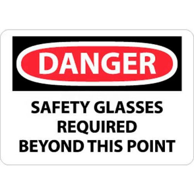 NMC D108AB OSHA Sign, Danger Safety Glasses Required Beyond This Point, 10" X 14", White/Red/Black