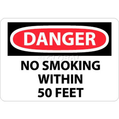 NMC D124RB OSHA Sign, Danger No Smoking Within 50 Feet, 10" X 14", White/Red/Black