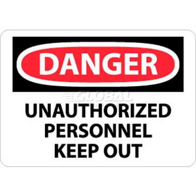 NMC D143AB OSHA Sign, Danger Unauthorized Personnel Keep Out, 10" X 14", White/Red/Black