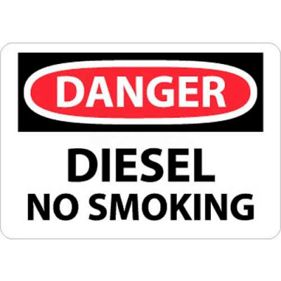 NMC D18AB OSHA Sign, Danger Diesel No Smoking, 10" X 14", White/Red/Black
