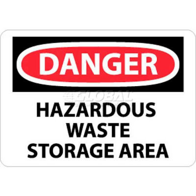 NMC D285P OSHA Sign, Danger Hazardous Waste Storage Area, 7" X 10", White/Red/Black