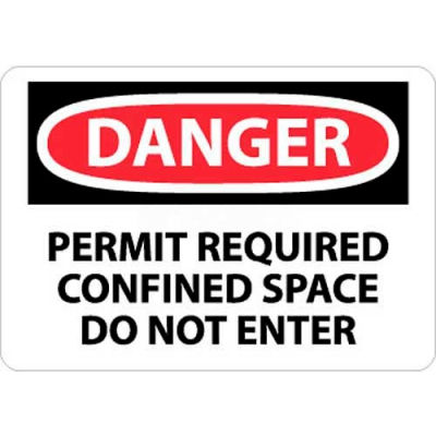 NMC D360PB OSHA Sign, Danger Permit Required Confined Space Do Not Enter, 10" X 14", White/Red/Black