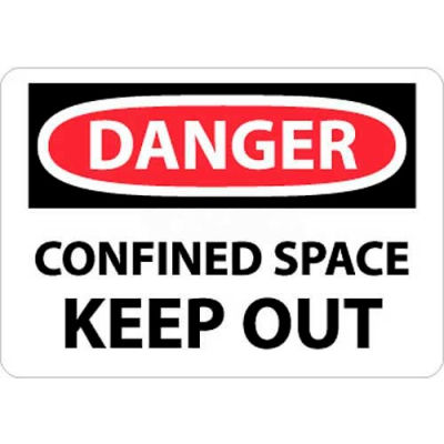 NMC D372RB OSHA Sign, Danger Confined Space Keep Out, 10" X 14", White/Red/Black
