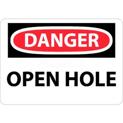 NMC D459RB OSHA Sign, Danger Open Hole, 10" X 14", White/Red/Black
