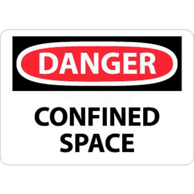 NMC D487RB OSHA Sign, Danger Confined Space, 10" X 14", White/Red/Black