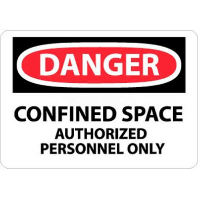 NMC D643AB OSHA Sign, Danger Confined Space Authorized Personnel Only, 10" X 14", White/Red/Black