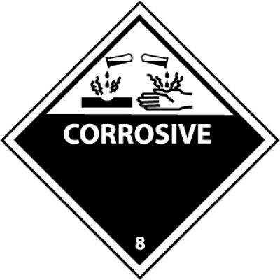 NMC DL12AP DOT Shipping Labels, Corrosive 8, 4" X 4", White/Black, 25 Per Pack