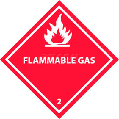 NMC DL2AP DOT Shipping Labels, Flammable Gas 2, 4" X 4", White/Red, 25 Per Pack