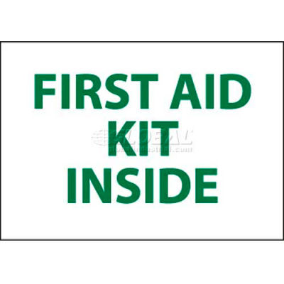 NMC M65P Sign, First Aid Kit Inside, 7" X 10", White/Green