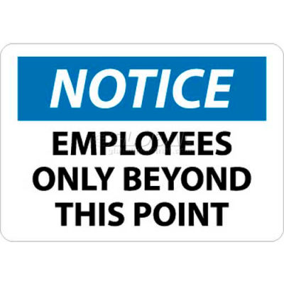 NMC N161RB OSHA Sign, Notice Employees Only Beyond This Point, 10" X 14", White/Blue/Black