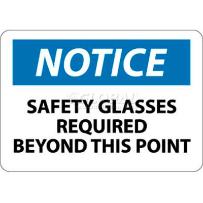 NMC N18RB OSHA Sign, Notice Safety Glasses Required Beyond This Point, 10" X 14", White/Blue/Black