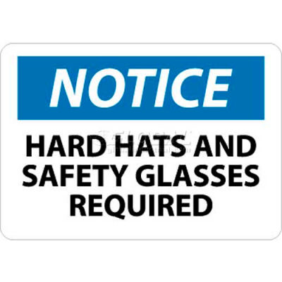 NMC N206RB OSHA Sign, Notice Hard Hat & Safety Glasses Required, 10" X 14", White/Blue/Black