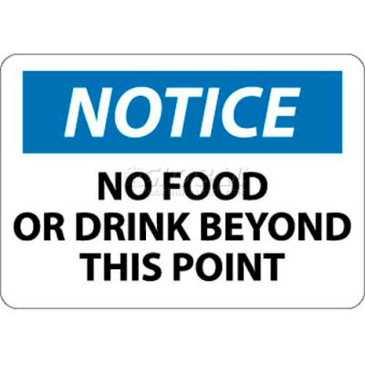 NMC N310RB OSHA Sign, Notice No Food Or Drink Beyond This Point, 10" X 14", White/Blue/Black