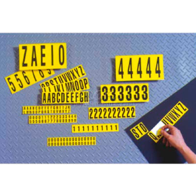 NMC NPS14 Number Card 0-9, 10 Numbers/Card, 2"H, Yellow/Black, Pressure Sensitive Cloth