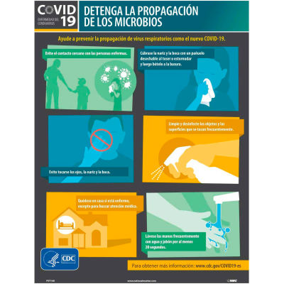 Stop The Spread Of Germs Poster, Spanish, 18" X 24", Synthetic paper