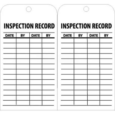NMC RPT112 Tags, Inspection Record, 6" X 3", White/Black, 25/Pk