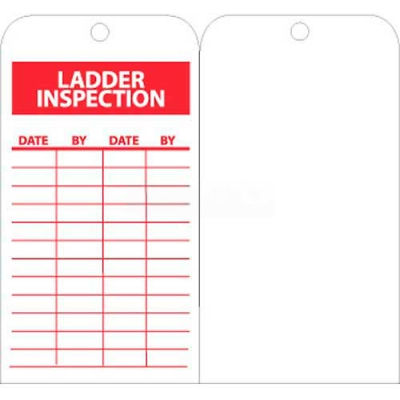 NMC RPT168 Tags, Ladder Inspection, 6" X 3", White/Red, 25/Pk