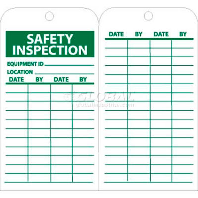 NMC RPT170 Tags, Safety Inspection, 6" X 3", White/Green, 25/Pk