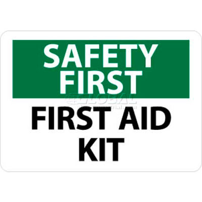 NMC SF41RB OSHA Sign, Safety First - First Aid Kit, 10" X 14", White/Green/Black