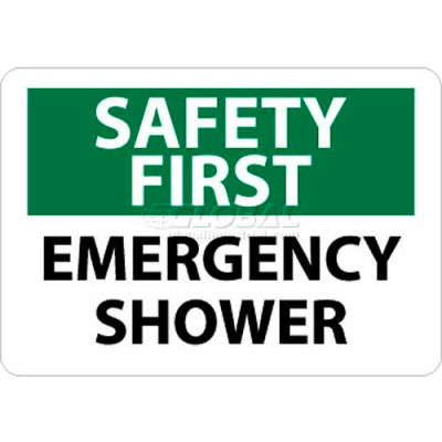 NMC SF43RB OSHA Sign, Safety First - Emergency Shower, 10" X 14", White/Green/Black