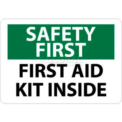 NMC SF47P OSHA Sign, Safety First - First Aid Kit Inside, 7" X 10", White/Green/Black