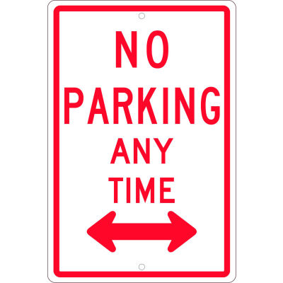 NMC TM016H Traffic Sign, No Parking Any Time With Double Arrow, 18" X 12", White