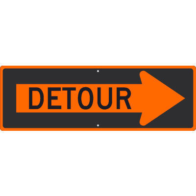 NMC TM195K Traffic Sign, Detour Inside Arrow Right Sign, 12" X 36", Orange