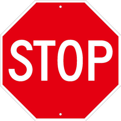 NMC TM34J Traffic Sign, Stop Sign 18", 18" X 18", White