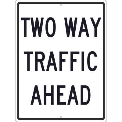 NMC TM517J Traffic Sign, Two Way Traffic Ahead Sign, 24" x 18", White