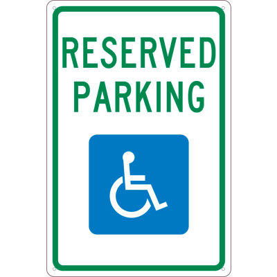 NMC TM97G Traffic Sign, Reserved Handicapped Parking, 18" X 12", White