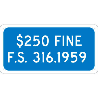 NMC TMAS18G Traffic Sign, Florida $250 Fine, 6" X 12", Blue