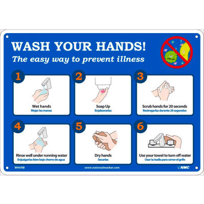 Wash Your Hands Sign, 10" X 14", Plastic