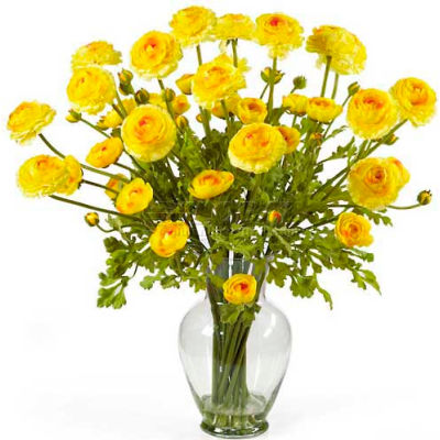 Nearly Natural Ranunculus Liquid Illusion Silk Flower Arrangement, Yellow