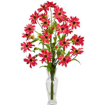 Nearly Natural Cosmos with Vase Silk Flower Arrangement, Red