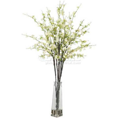 Nearly Natural Cherry Blossoms with Vase Silk Flower Arrangement, White