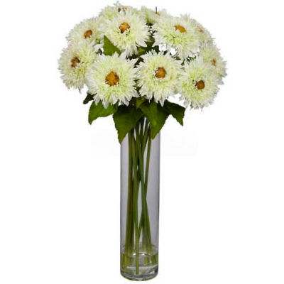 Nearly Natural Sunflower with Cylinder Silk Flower Arrangement, White